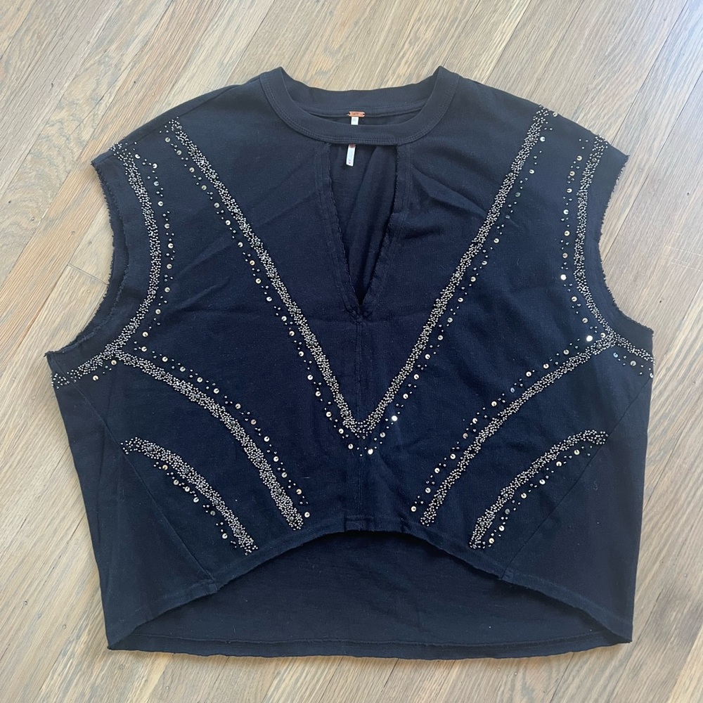 Free People NWOT Embellished Black Top - Women’s medium